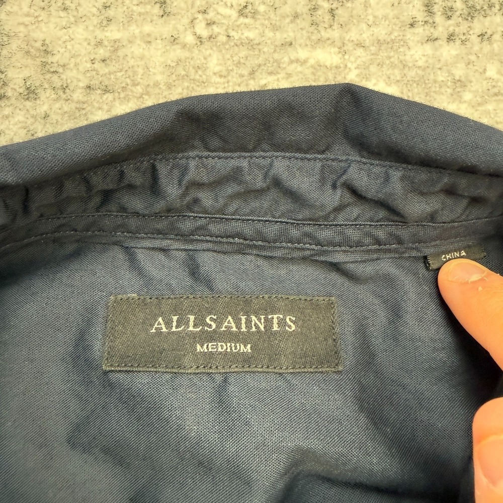 AllSaints Redondo Shirt Mens Medium Dark Navy Button Down Ramskull Quiet Luxury - Picture 3 of 9